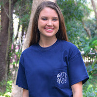 Monogrammed Pocket Tee - Navy, Light Pink, Light Blue