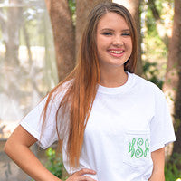 Monogrammed Pocket Tee - White & Charcoal